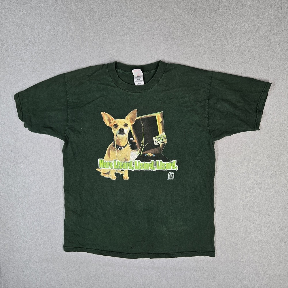 VINTAGE Taco Bell 1998 Men Shirt L Green Godzilla Chihuahua Promo Movie Graphic